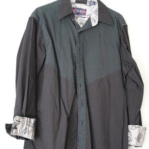Mens English Laundry Black Button Up Shirt | size Large | Detail Cuffs & Collar